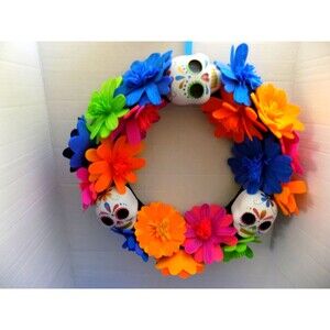 Halloween Sugar Skull Catrina Skeleton Wreath Dia De Muertos Day of Dead Decor